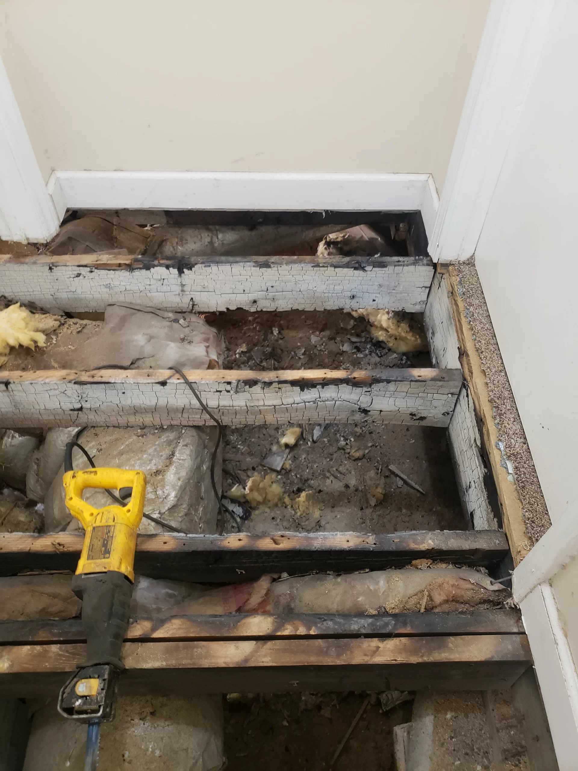 Rotten floor being replaced in basement